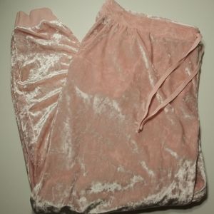 2X Pale Pink Velvet Pajama Pants Pockets